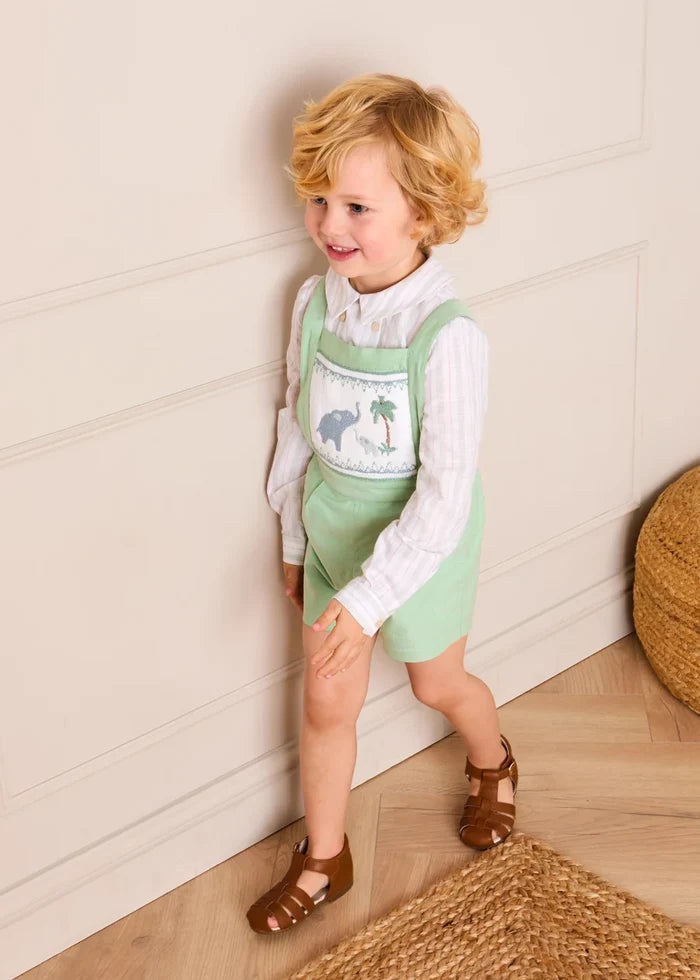 Hampton Stripe Button Detail Long Sleeve Shirt in Green (12mths-3yrs) SHIRTS from Pepa London