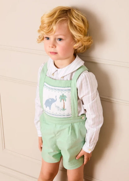 Hampton Stripe Button Detail Long Sleeve Shirt in Green (12mths-3yrs) SHIRTS from Pepa London