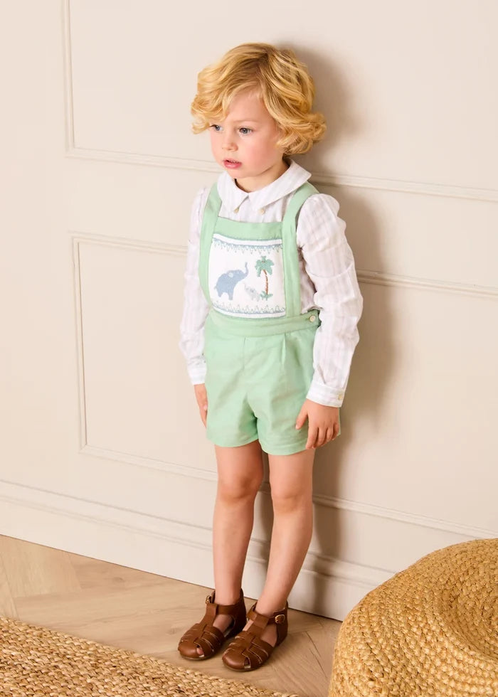 Hampton Stripe Button Detail Long Sleeve Shirt in Green (12mths-3yrs) SHIRTS from Pepa London