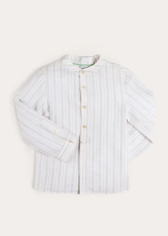 Hampton Stripe Mao Collar Shirt in Green (3- 10yrs) SHIRTS from Pepa London