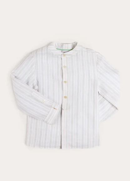 Hampton Stripe Mao Collar Shirt in Green (3- 10yrs) SHIRTS from Pepa London