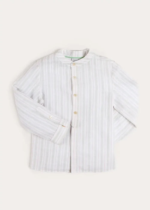 Hampton Stripe Mao Collar Shirt in Green (3- 10yrs) SHIRTS from Pepa London