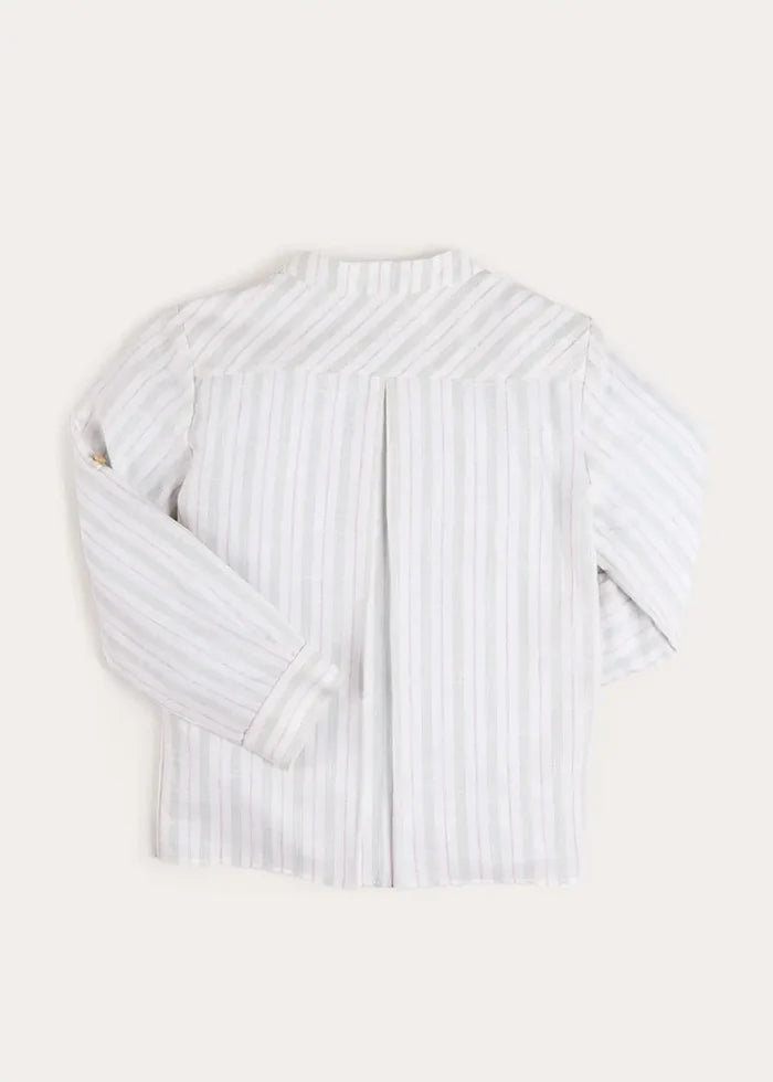 Hampton Stripe Mao Collar Shirt in Green (3- 10yrs) SHIRTS from Pepa London