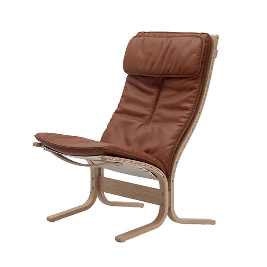 hjelle | siesta fiora 305N chair | high back with neck cushion | oak + rustical tan leather
