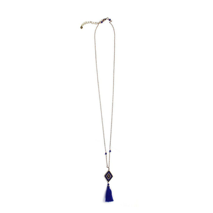 Hmong Blue Diamond Tassel Long Necklace - Thailand