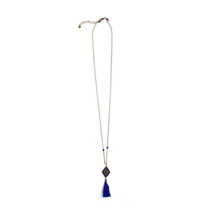 Hmong Blue Diamond Tassel Long Necklace - Thailand