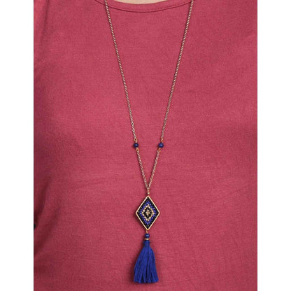 Hmong Blue Diamond Tassel Long Necklace - Thailand