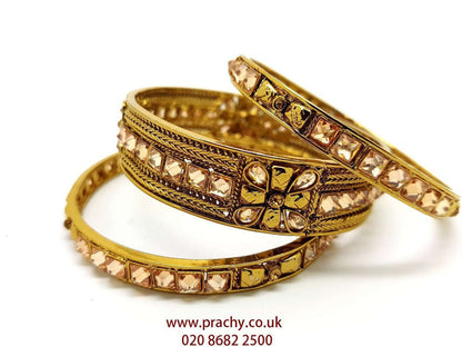 HR507 c - Set of 3 Hand made Reverse stone Kada and bangle, Weddings, Bollywood - Prachy Creations