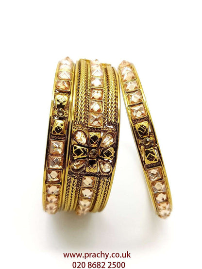 HR507 c - Set of 3 Hand made Reverse stone Kada and bangle, Weddings, Bollywood - Prachy Creations