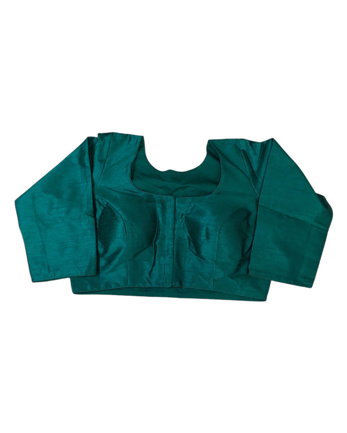 Jade Green - Silky Saree blouse with cups,  Long Sleeves, High Back - 38" - UK Stock - Quick Delivery - RNK - R231F-A