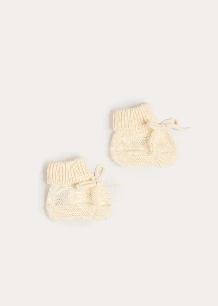 Knitted Bow Detail Cotton Booties in Cream (0-6mths) SHOES from Pepa London