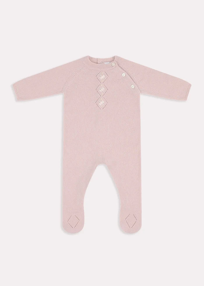 Knitted Floral Hand Embroidered All In One in Dusty Pink (1-12mths) Knitwear from Pepa London