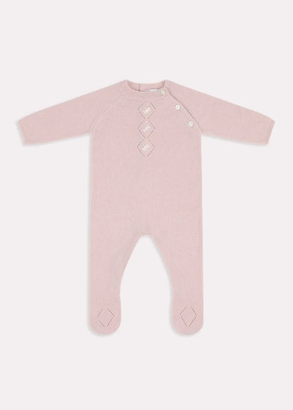 Knitted Floral Hand Embroidered All In One in Dusty Pink (1-12mths) Knitwear from Pepa London