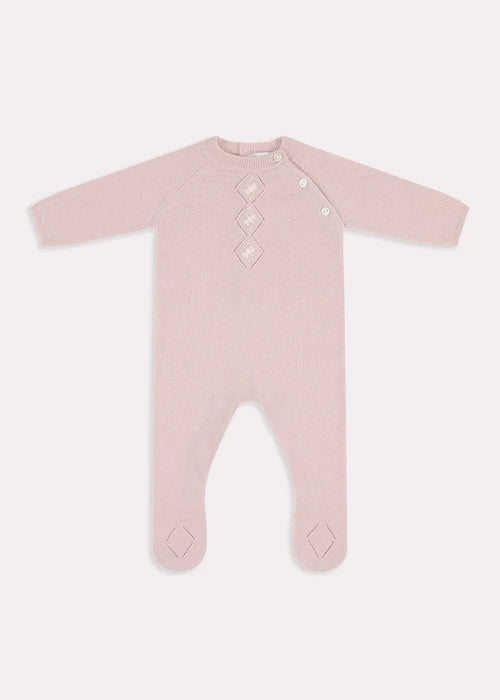 Knitted Floral Hand Embroidered All In One in Dusty Pink (1-12mths) Knitwear from Pepa London
