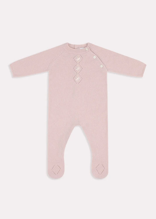 Knitted Floral Hand Embroidered All In One in Dusty Pink (1-12mths) Knitwear from Pepa London