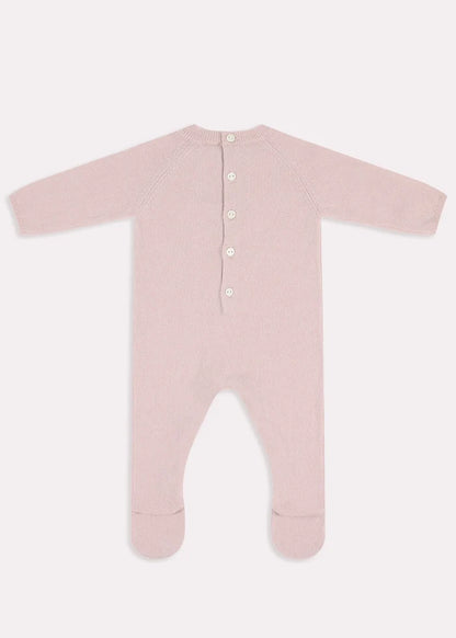 Knitted Floral Hand Embroidered All In One in Dusty Pink (1-12mths) Knitwear from Pepa London