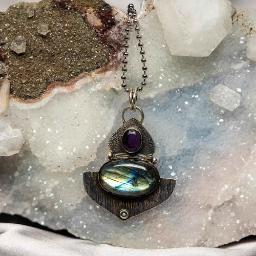 Labradorite Crystal Sterling Silver Pendant Flash Magic