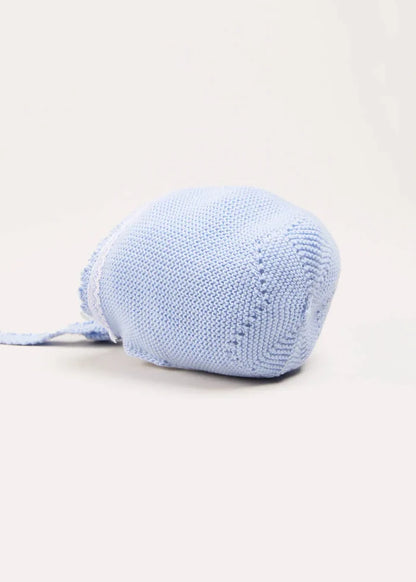 Lace Detail Knitted Bonnet in Light Blue (0-9mths) BONNETS from Pepa London