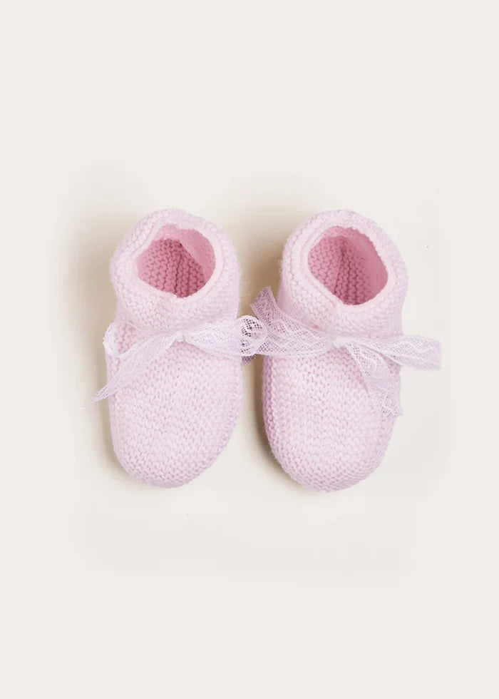 Lace Detail Knitted Booties in Baby Pink (0-6mths) SHOES from Pepa London