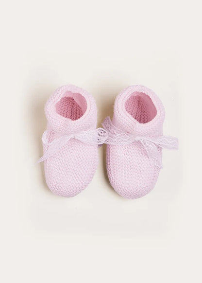 Lace Detail Knitted Booties in Baby Pink (0-6mths) SHOES from Pepa London