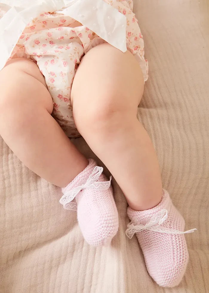 Lace Detail Knitted Booties in Baby Pink (0-6mths) SHOES from Pepa London