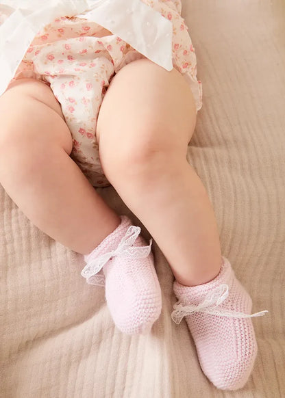 Lace Detail Knitted Booties in Baby Pink (0-6mths) SHOES from Pepa London