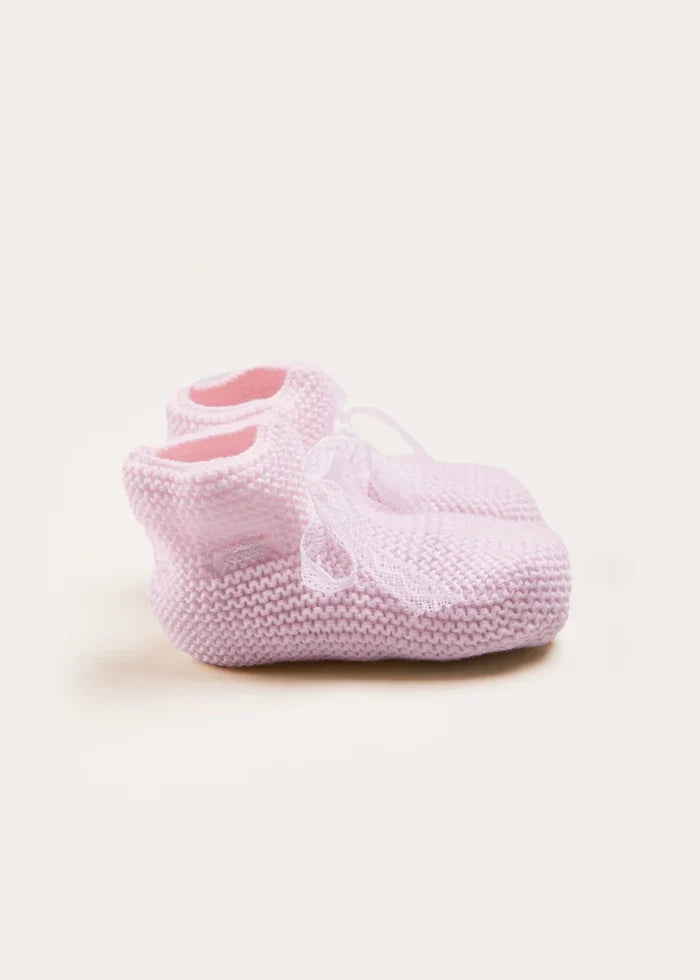 Lace Detail Knitted Booties in Baby Pink (0-6mths) SHOES from Pepa London