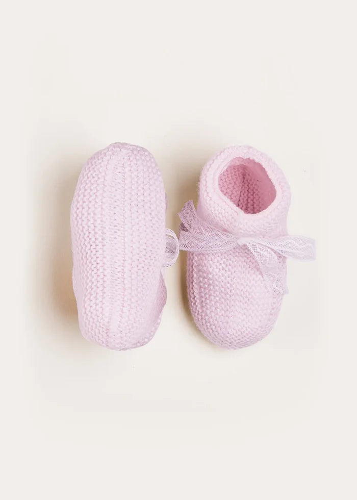Lace Detail Knitted Booties in Baby Pink (0-6mths) SHOES from Pepa London