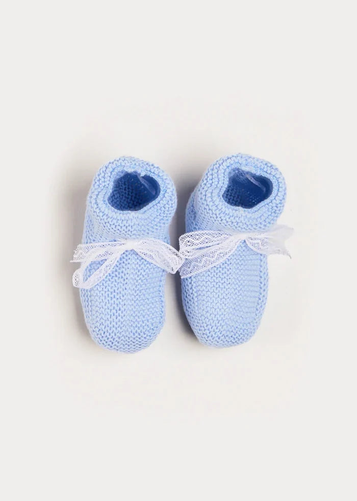 Lace Detail Knitted Booties in Light Blue (0-6mths) SHOES from Pepa London