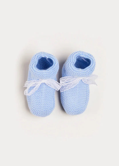 Lace Detail Knitted Booties in Light Blue (0-6mths) SHOES from Pepa London