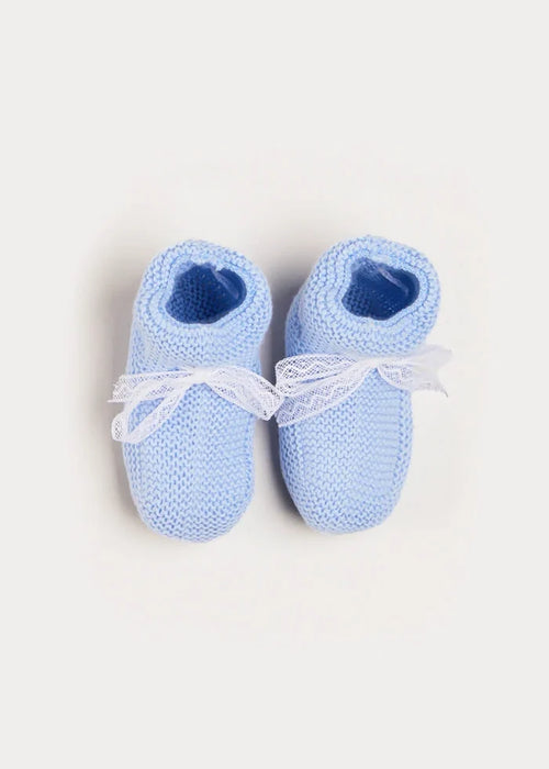 Lace Detail Knitted Booties in Light Blue (0-6mths) SHOES from Pepa London