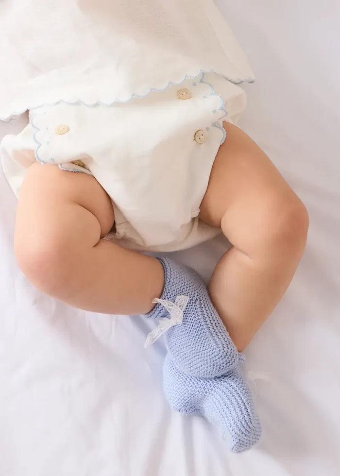 Lace Detail Knitted Booties in Light Blue (0-6mths) SHOES from Pepa London