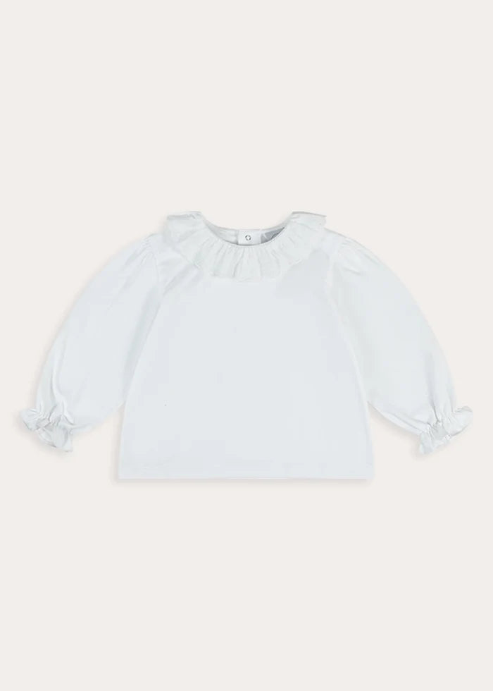 Lace Frill Collar Long Sleeve Top in White (18mths-10yrs) Tops & Bodysuits from Pepa London