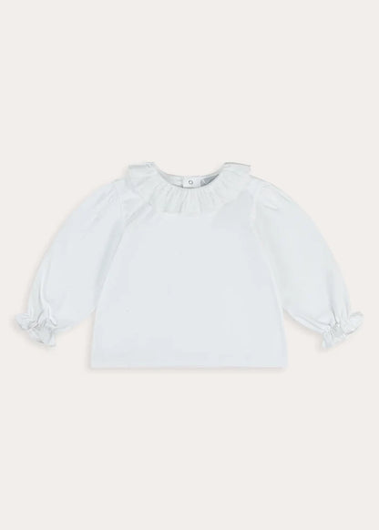 Lace Frill Collar Long Sleeve Top in White (18mths-10yrs) Tops & Bodysuits from Pepa London