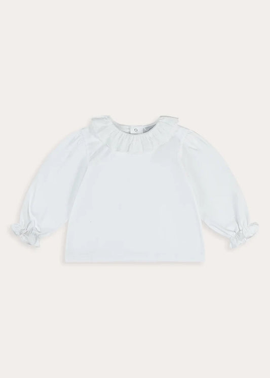 Lace Frill Collar Long Sleeve Top in White (18mths-10yrs) Tops & Bodysuits from Pepa London