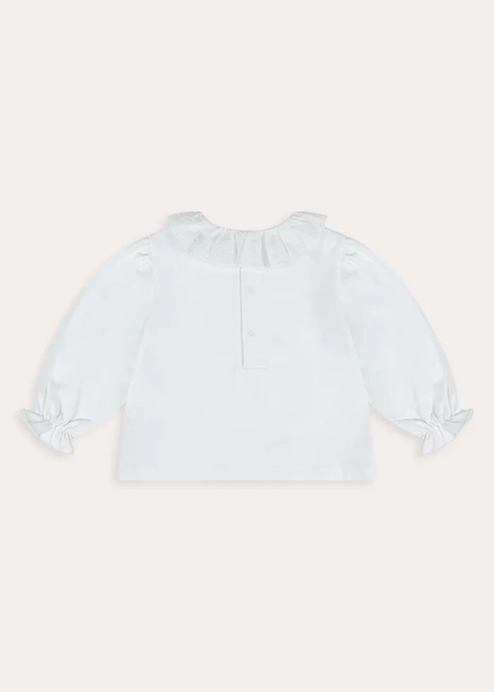 Lace Frill Collar Long Sleeve Top in White (18mths-10yrs) Tops & Bodysuits from Pepa London