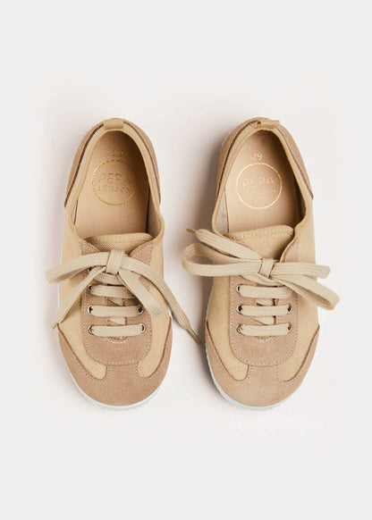 Lace Up Plimsolls in Taupe (24-35EU) SHOES from Pepa London