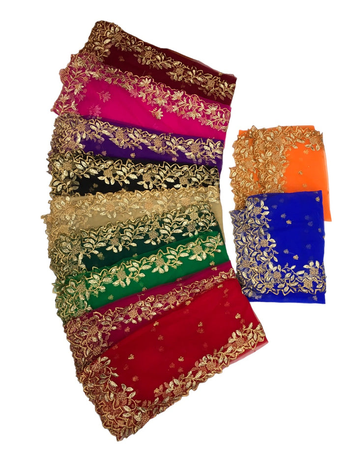 Ladies Net Dupatta / Scarf with Gold Embroidered Border - Mix N Match -  ASM2301 Pp0723