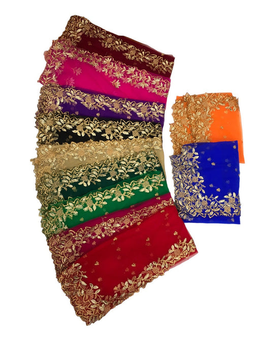 Ladies Net Dupatta / Scarf with Gold Embroidered Border - Mix N Match -  ASM2301 Pp0723
