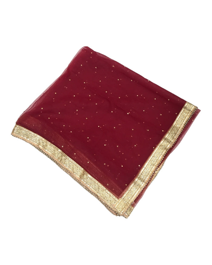Large Soft Net Dupatta with Gold Beaded Border - Mix N Match -  HSK2307 RP 1023