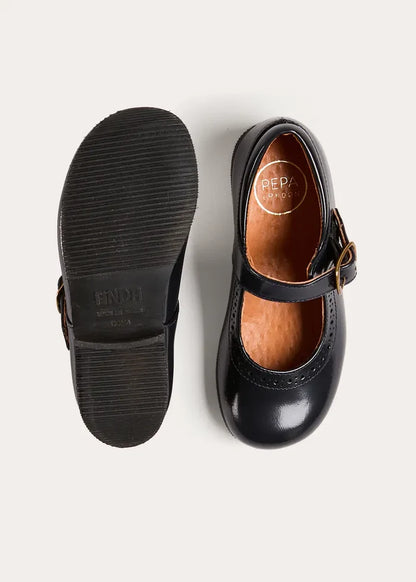 Leather Buckle Detail Mary Jane Shoes in Navy (24-37EU) SHOES from Pepa London