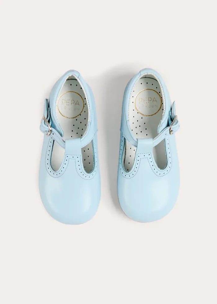 Leather T-Bar Baby Shoes in Sky Blue (20-26EU) SHOES from Pepa London