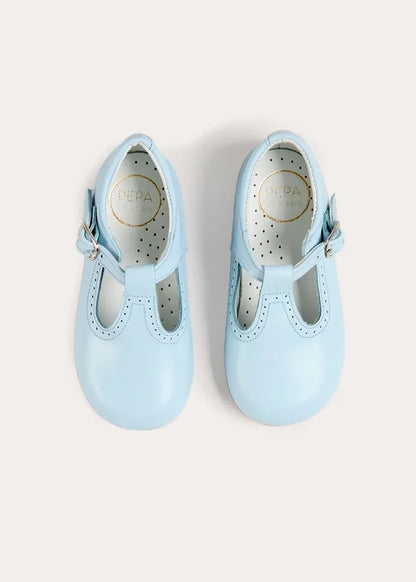 Leather T-Bar Baby Shoes in Sky Blue (20-26EU) SHOES from Pepa London