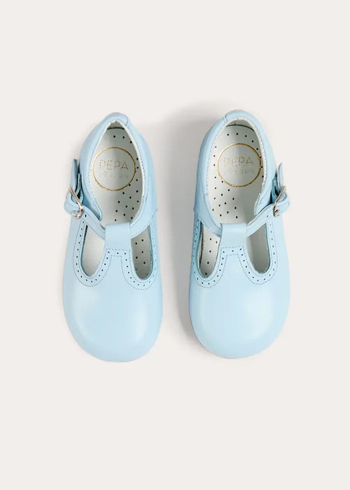 Leather T-Bar Baby Shoes in Sky Blue (20-26EU) SHOES from Pepa London