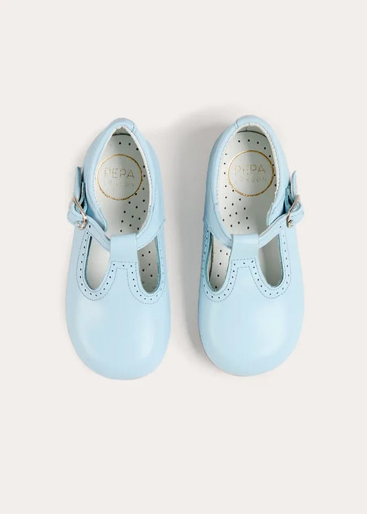 Leather T-Bar Baby Shoes in Sky Blue (20-26EU) SHOES from Pepa London