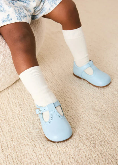 Leather T-Bar Baby Shoes in Sky Blue (20-26EU) SHOES from Pepa London