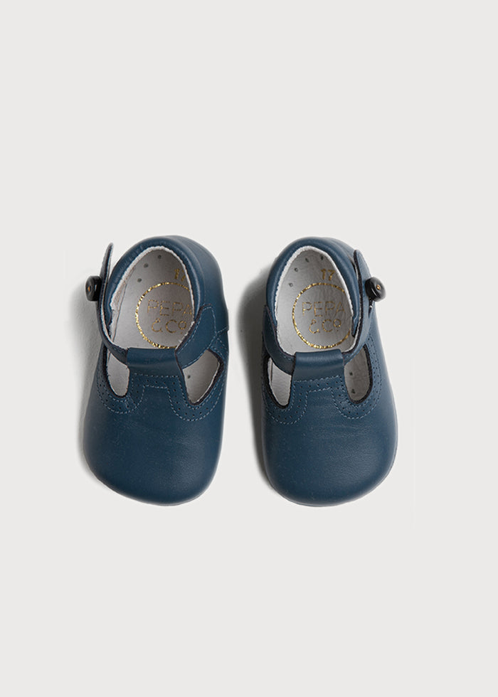 Leather T-Bar Pram Shoes in Classic Blue (17-20EU) SHOES from Pepa London
