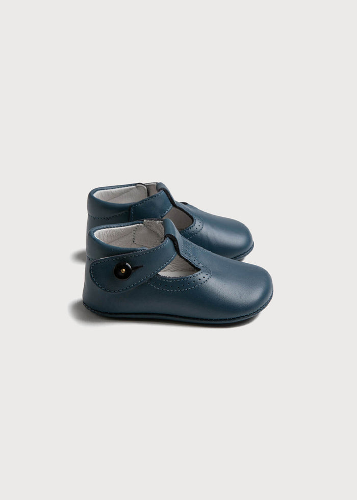 Leather T-Bar Pram Shoes in Classic Blue (17-20EU) SHOES from Pepa London