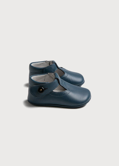 Leather T-Bar Pram Shoes in Classic Blue (17-20EU) SHOES from Pepa London