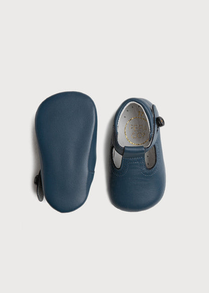 Leather T-Bar Pram Shoes in Classic Blue (17-20EU) SHOES from Pepa London